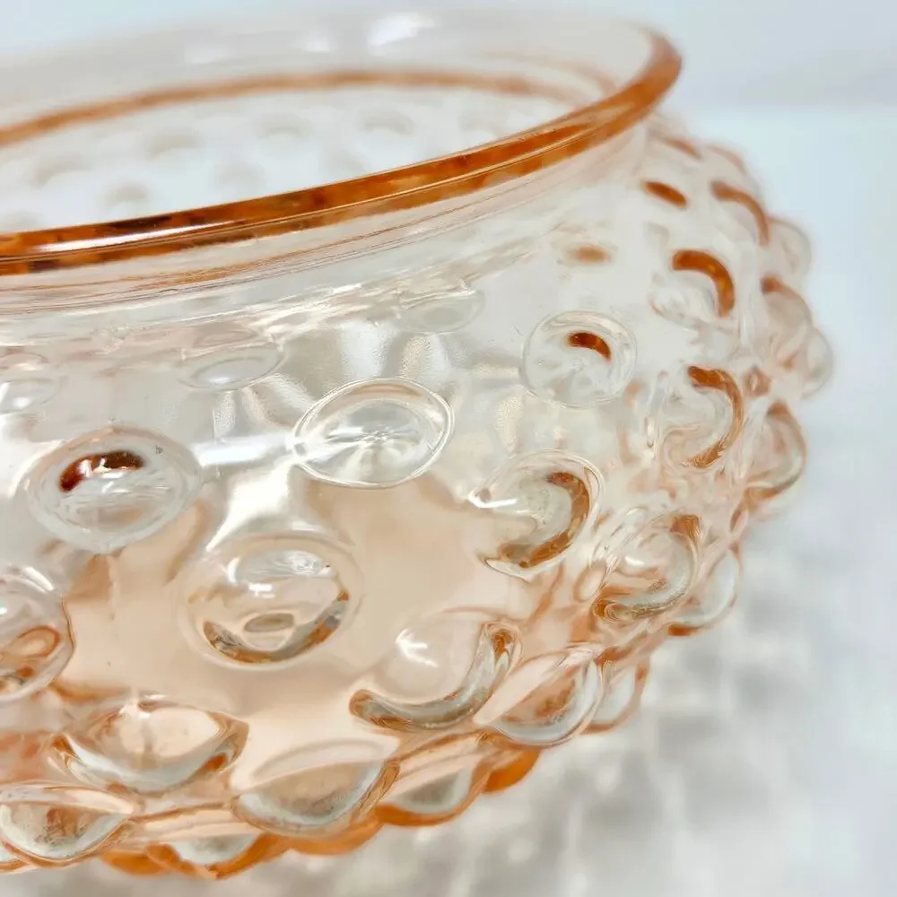 Vintage Pink Hobnail Glass Rose Bowl Blush Mid Century Cottagecore